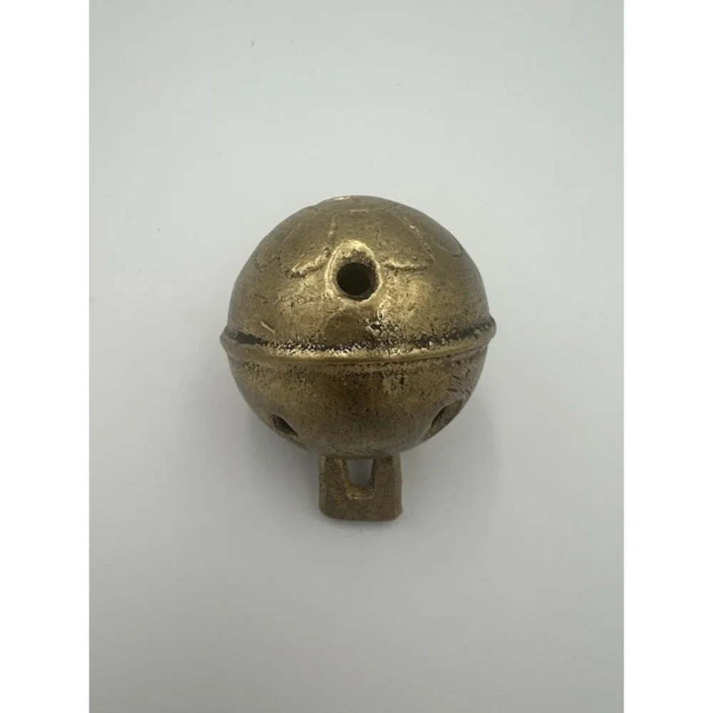 Vintage Antique Brass Crotal Sleigh Bell Primitive Cast Metal Round 2.25in